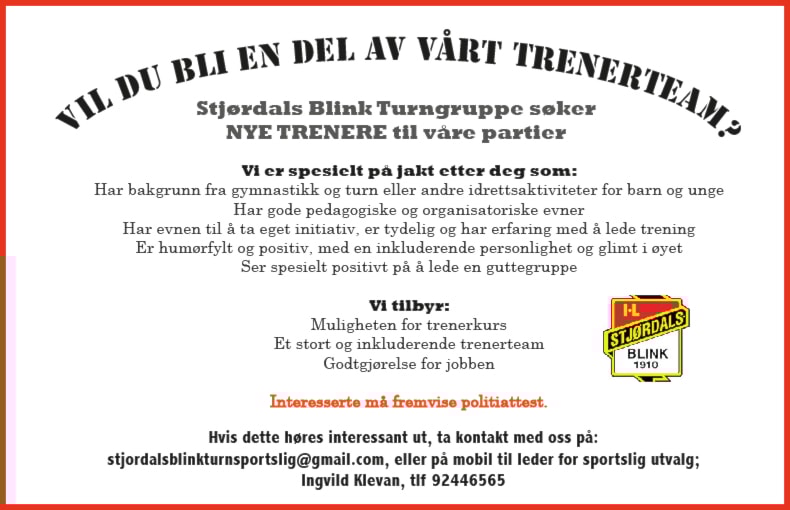 Vi søker trenere!